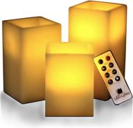 🕯️ flickering flameless candles battery operated - 3 square ivory wax and amber yellow flame, auto-off timer, remote control - fake battery powered candles by led lytes logo