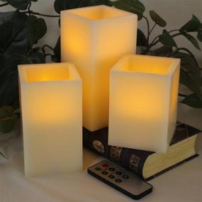 img 2 attached to 🕯️ Flickering Flameless Candles Battery Operated - 3 Square Ivory Wax and Amber Yellow Flame, Auto-Off Timer, Remote Control - Fake Battery Powered Candles by LED Lytes