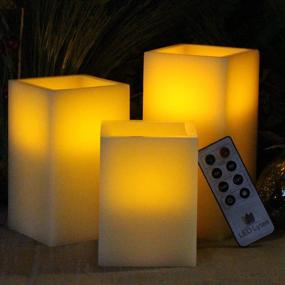 img 3 attached to 🕯️ Flickering Flameless Candles Battery Operated - 3 Square Ivory Wax and Amber Yellow Flame, Auto-Off Timer, Remote Control - Fake Battery Powered Candles by LED Lytes