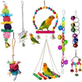 img 4 attached to 🦜 ESRISE 8 Pcs Bird Parakeet Cockatiel Parrot Toys - Fun & Stimulating Hanging Bell Bird Cage Hammock Swing Toy Set for Small Parrots, Conures, Love Birds, Finches
