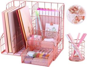 img 4 attached to 🌹 Efficient and Chic: Rose Gold Desk Organizer with 6 Compartments - Perfect Home Office Supplies Set for Women and Girls