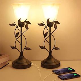 img 4 attached to 🌿 Vintage Leaf Bedside Lamps with Dual USB Ports and 3-Way Dimmable Control – Set of 2 Fluorescent Table Lamps Including LED Bulbs, Ideal Nightstand Lamps for Bedrooms, Living Rooms, and More