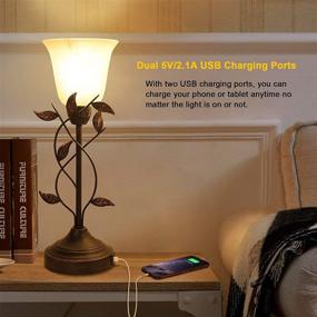 img 2 attached to 🌿 Vintage Leaf Bedside Lamps with Dual USB Ports and 3-Way Dimmable Control – Set of 2 Fluorescent Table Lamps Including LED Bulbs, Ideal Nightstand Lamps for Bedrooms, Living Rooms, and More