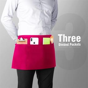 img 3 attached to 👩 Xornis 3-Pack 100% Cotton Waist Apron with 3 Pockets - Waitress Server Half Short Waiter Serving Money Aprons in Hot Pink
