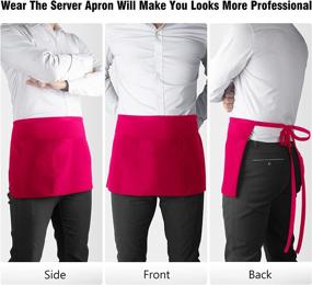 img 1 attached to 👩 Xornis 3-Pack 100% Cotton Waist Apron with 3 Pockets - Waitress Server Half Short Waiter Serving Money Aprons in Hot Pink