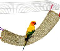 🐦 bird seagrass mat: natural grass woven net hammock for hanging on parrot cage, 4 hooks included. parakeet climbing rope ladder chew toys for lovebird cockatiel conure budgie, cockatoo supplies – size: 28.3" x 6.7 logo