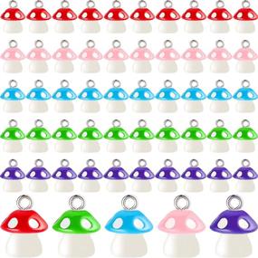 img 4 attached to 🍄 Mushroom Charm Pendant Set - 50 Resin Charms for DIY Jewelry Making (Red, Pink, Purple, Blue, Green)