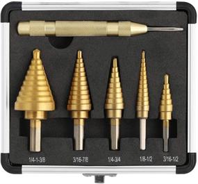 img 4 attached to 🛠️ COMOWARE Step Drill Bit Set & Automatic Center Punch Toolkit: Unibit, Titanium Coated, Double Cutting Blades - 5pc Short Length Drill Bits with Aluminum Case - 50 Sizes in High Speed Steel