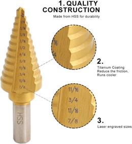 img 1 attached to 🛠️ COMOWARE Step Drill Bit Set & Automatic Center Punch Toolkit: Unibit, Titanium Coated, Double Cutting Blades - 5pc Short Length Drill Bits with Aluminum Case - 50 Sizes in High Speed Steel