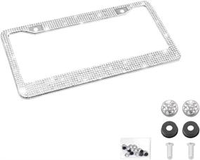 img 4 attached to 💎 Sparkling Crystal Stainless Steel License Plate Frame - Durable Bling Car Accessory for Girls & Women (White)