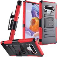 celzen - for lg stylo 6 lm-q730 (2020) - hybrid phone case w/stand/belt clip holster - cv1 red logo