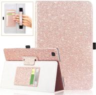 📱 dmluna case for samsung galaxy tab a7 10.4 inch 2020 model(sm-t500/t505/t507), glitter rose gold folio leather cover case with auto wake sleep feature, hand strap, and card holder logo