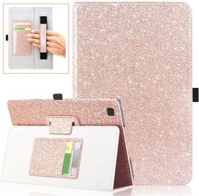 img 4 attached to 📱 DMLuna Case for Samsung Galaxy Tab A7 10.4 Inch 2020 Model(SM-T500/T505/T507), Glitter Rose Gold Folio Leather Cover Case with Auto Wake Sleep Feature, Hand Strap, and Card Holder