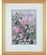 🐦 dimensions gold collection counted cross stitch kit: chickadees in spring, 16 count dove grey aida, 5'' x 7'' – perfect for crafts & home décor logo