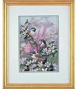 img 1 attached to 🐦 Dimensions Gold Collection Counted Cross Stitch Kit: Chickadees in Spring, 16 Count Dove Grey Aida, 5'' x 7'' – Perfect for Crafts & Home Décor