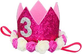 img 1 attached to 👑 Adorable Glitter Baby Girls Birthday Floral Crown: Perfect Tiara Cake Smash Photo Prop for 1st, 2nd, and 3rd Birthdays!