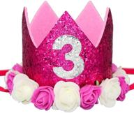 👑 adorable glitter baby girls birthday floral crown: perfect tiara cake smash photo prop for 1st, 2nd, and 3rd birthdays! logo