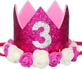 img 4 attached to 👑 Adorable Glitter Baby Girls Birthday Floral Crown: Perfect Tiara Cake Smash Photo Prop for 1st, 2nd, and 3rd Birthdays!