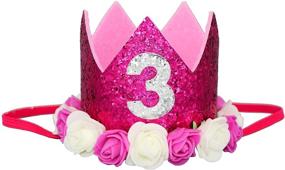 img 3 attached to 👑 Adorable Glitter Baby Girls Birthday Floral Crown: Perfect Tiara Cake Smash Photo Prop for 1st, 2nd, and 3rd Birthdays!