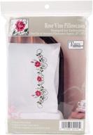 🌹 rose vine embroidery kit: tobin stamped pillowcases, 20"x30", pink - enhance your décor with exquisite stitching! logo