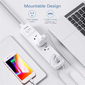 img 1 attached to 💡 USB Power Strip - 3 Outlet Surge Protector with 3 USB Ports, Wall Mountable and 5 Ft Braided Extension Cord for Cruise, Home Office - ETL Listed, Overload Protection