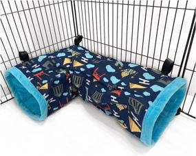 img 4 attached to 🐹 Blue Ferret Cage Accessories - Tunnel Tube, Corner Hide, Fleece Hideaway Bed & Hammock Bed for Guinea Pig