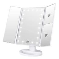 🔦 weily lighted makeup mirror, trifold vanity mirror with 21 led lights, 3x/2x/1x magnification, touch screen, 180 degree rotation - dual power supply - portable travel mirror (white) logo
