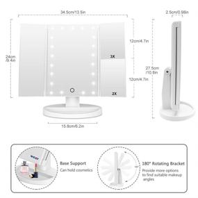 img 1 attached to 🔦 WEILY Lighted Makeup Mirror, Trifold Vanity Mirror with 21 LED Lights, 3X/2X/1X Magnification, Touch Screen, 180 Degree Rotation - Dual Power Supply - Portable Travel Mirror (White)