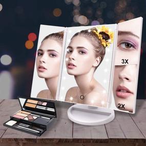 img 3 attached to 🔦 WEILY Lighted Makeup Mirror, Trifold Vanity Mirror with 21 LED Lights, 3X/2X/1X Magnification, Touch Screen, 180 Degree Rotation - Dual Power Supply - Portable Travel Mirror (White)