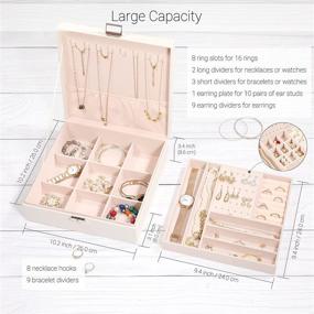 img 3 attached to 🎁 Capacious Jewelry Box Organizer for Women Girls, 2 Layers Velvet Lined PU Leather Jewelry Storage Case with Lock, Taiga Pattern in White - Perfect Christmas Gift