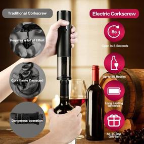 img 1 attached to 🍷 Effortless Wine Opening: Electric Corkscrew Set with Foil Cutter, Vacuum Stopper, and Wine Aerator Pourer - Perfect for Dates, Parties, and Wine Lovers (3 Piece Gift Set)