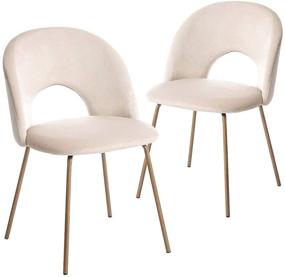 img 4 attached to CangLong Velvet Seat Chair Set: Stylish Metal Legs for Kitchen Dining Room (Set of 2) - Beige