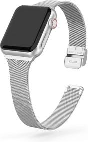 img 4 attached to Съемный узкий металлический браслет из нержавеющей стали SWEES для iWatch Series 7 6 5 4 3 2 1 SE Women - черный, шампанское, серебро, розовое золото