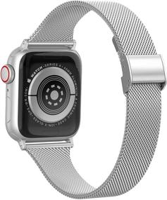 img 2 attached to Съемный узкий металлический браслет из нержавеющей стали SWEES для iWatch Series 7 6 5 4 3 2 1 SE Women - черный, шампанское, серебро, розовое золото