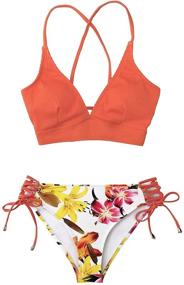 img 3 attached to 👙 CUPSHE Women's Bikini Swimsuit with Floral Print, V-Neck Lace-Up Two-Piece Bathing Suit