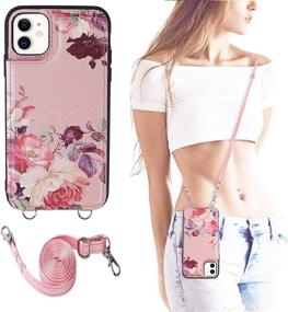 img 4 attached to 👜 Стильный кошелек-чехол Crossbody для iPhone 12/12 Pro [6,1 дюйма] - розовый, совместимый с 2020 годом - держатель для карт, регулируемый ремешок, модный дизайн, флип-чехлы из искусственной кожи.