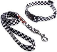 🐾 personalized dog collar leash set - adjustable qqpets basic collar leash with handle for puppy small medium large dogs - ideal for training, walking, running - black and white pattern logo