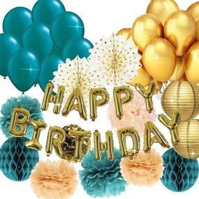 img 4 attached to 🎉 Teal and Gold Birthday Party Decorations for Women - Golden Happy Birthday Balloons, Polka Dot Fans, and Teal Gold Balloons for Women's 30th/40th/50th Birthday Celebration
