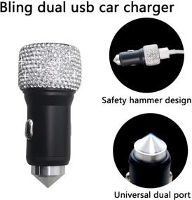 img 3 attached to 🚗 Набор аксессуаров для автомобиля Farsaw Bling: двойное зарядное устройство USB, кристально-ринестоновый стикер для крючка автомобиля, держатель для чашек и колпачки на шинные ниппели - идеально подходит для женщин и девочек!