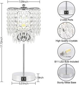 img 2 attached to 🌟 Celestial Elegance: Crystal Touch Control Table Lamp Set with Dual USB Ports & Adjustable Dimming, Including 2 Boncoo Bedside Lamps & B11 4W LED Bulbs