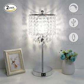 img 3 attached to 🌟 Celestial Elegance: Crystal Touch Control Table Lamp Set with Dual USB Ports & Adjustable Dimming, Including 2 Boncoo Bedside Lamps & B11 4W LED Bulbs