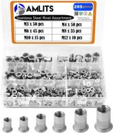amlits 205pcs 304 stainless steel rivet nut assortment kit - threaded insert nutserts set with flat head for m3-m10 sizes logo