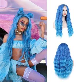 img 4 attached to Bold and Beautiful: Long Natural Blue Water Wave 💙 Wig - Perfect for Halloween, Cosplay, Parties! Heat-Resistant Synthetic Fiber Wig