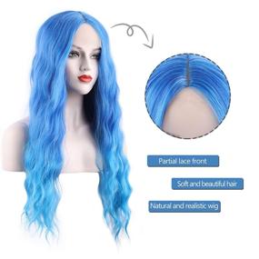 img 2 attached to Bold and Beautiful: Long Natural Blue Water Wave 💙 Wig - Perfect for Halloween, Cosplay, Parties! Heat-Resistant Synthetic Fiber Wig