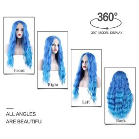 img 3 attached to Bold and Beautiful: Long Natural Blue Water Wave 💙 Wig - Perfect for Halloween, Cosplay, Parties! Heat-Resistant Synthetic Fiber Wig