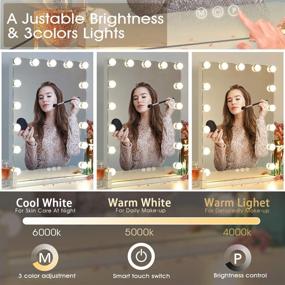 img 3 attached to Hansong Large Makeup Vanity Mirror with Lights, Hollywood Style Lighted Mirror with 3 Lighting Modes for Tabletop & Wall Mount, 15 Dimmable Bulbs, USB Outlet & Smart Touch Control