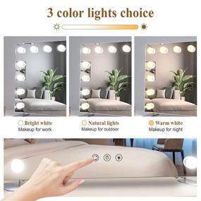 img 3 attached to White Hollywood Vanity Mirror with Dimmable LED Lights, 3 Color Settings - Plug and Use Cosmetic Mirror for Vanity Top, Illuminated Light up Beauty Mirror with 14 Bulbs