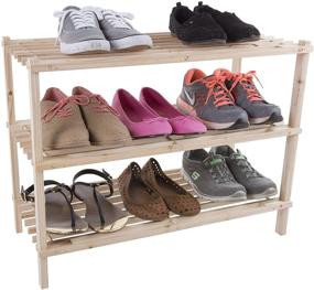 img 2 attached to 3-Tier Wood Shoe Rack Storage Bench for Entryway, Closet, Bathroom, Kitchen - Space Saver Shoe Organizer by Lavish Home in Light Woodgrain