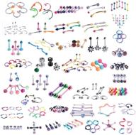 🔮 bodyj4you 120 pcs body piercing lot - random mix of belly rings, tongue rings, eyebrow rings, tragus barbells - 14g and 16g options logo