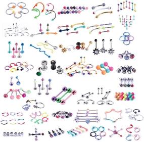 img 4 attached to 🔮 BodyJ4You 120 PCS Body Piercing Lot - Random Mix of Belly Rings, Tongue Rings, Eyebrow Rings, Tragus Barbells - 14G and 16G Options